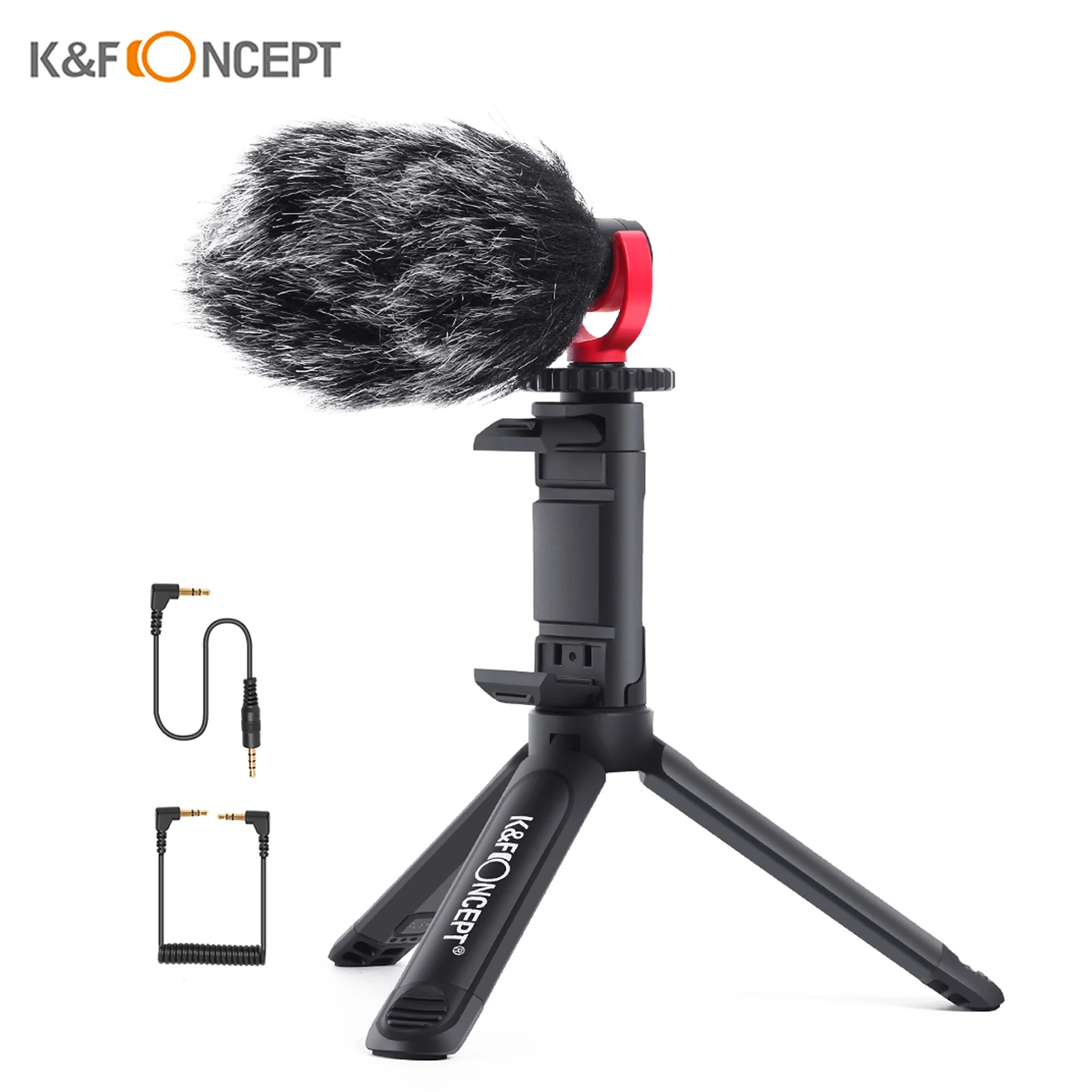 

K&F CONCEPT Video Vlog Kit with Cardioid Microphone Phone Holder Tripod Shock Mount 3.5mm TRS TRRS Audio for Smartphone Camera