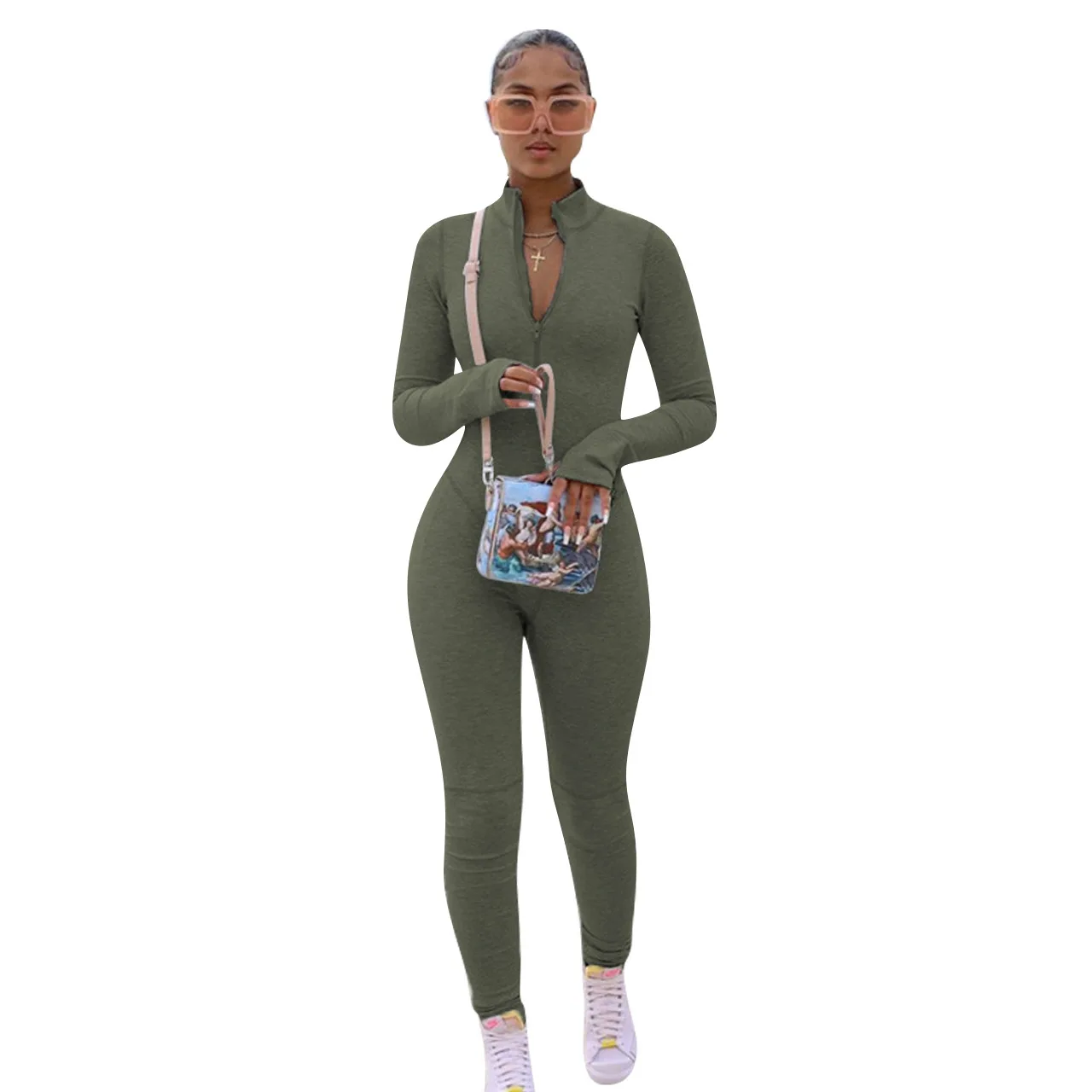 2021 Spring Women's Tights Jumpsuit Solid Color Sexy Flannel Jumpsuit Long Sleeve Sports Romper Body Suits Overalls for Women