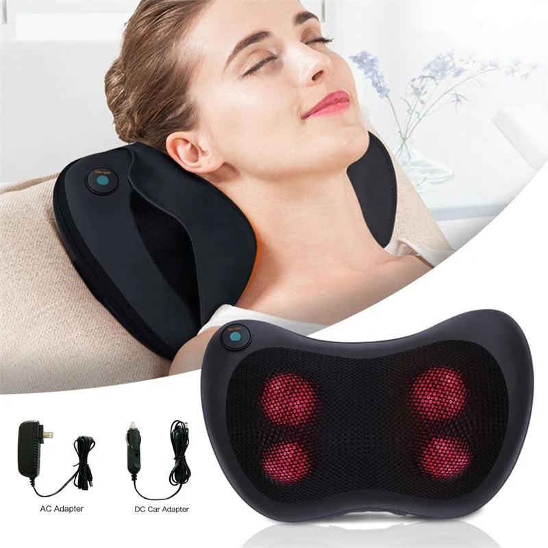 

Massage Pillow Electrical Shiatsu Relax Vibrator Rolling Back Shoulder Infrared Therapy Neck Massager Heated Body Car and Home