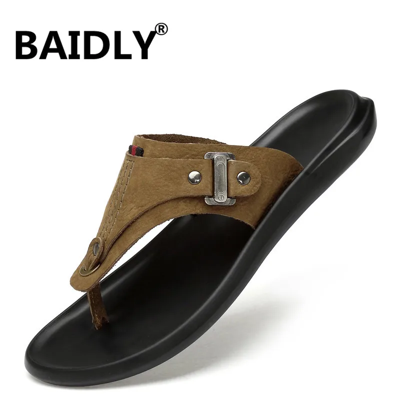 Мужские шлепанцы из натуральной кожи пляжная обувь мужские вьетнамки 2018 летние
