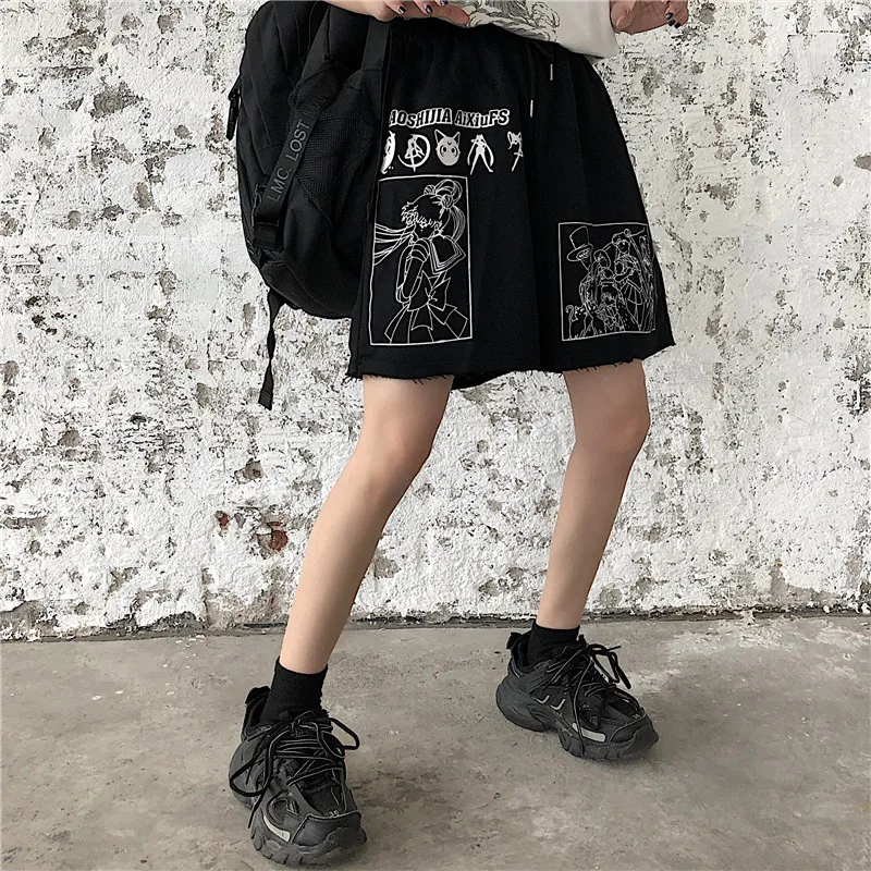 

2021 summer Harajuku shorts Sailor Moon Korea Loose Casual women clothing Streetwear vintage Hip hop femme ropa mujer