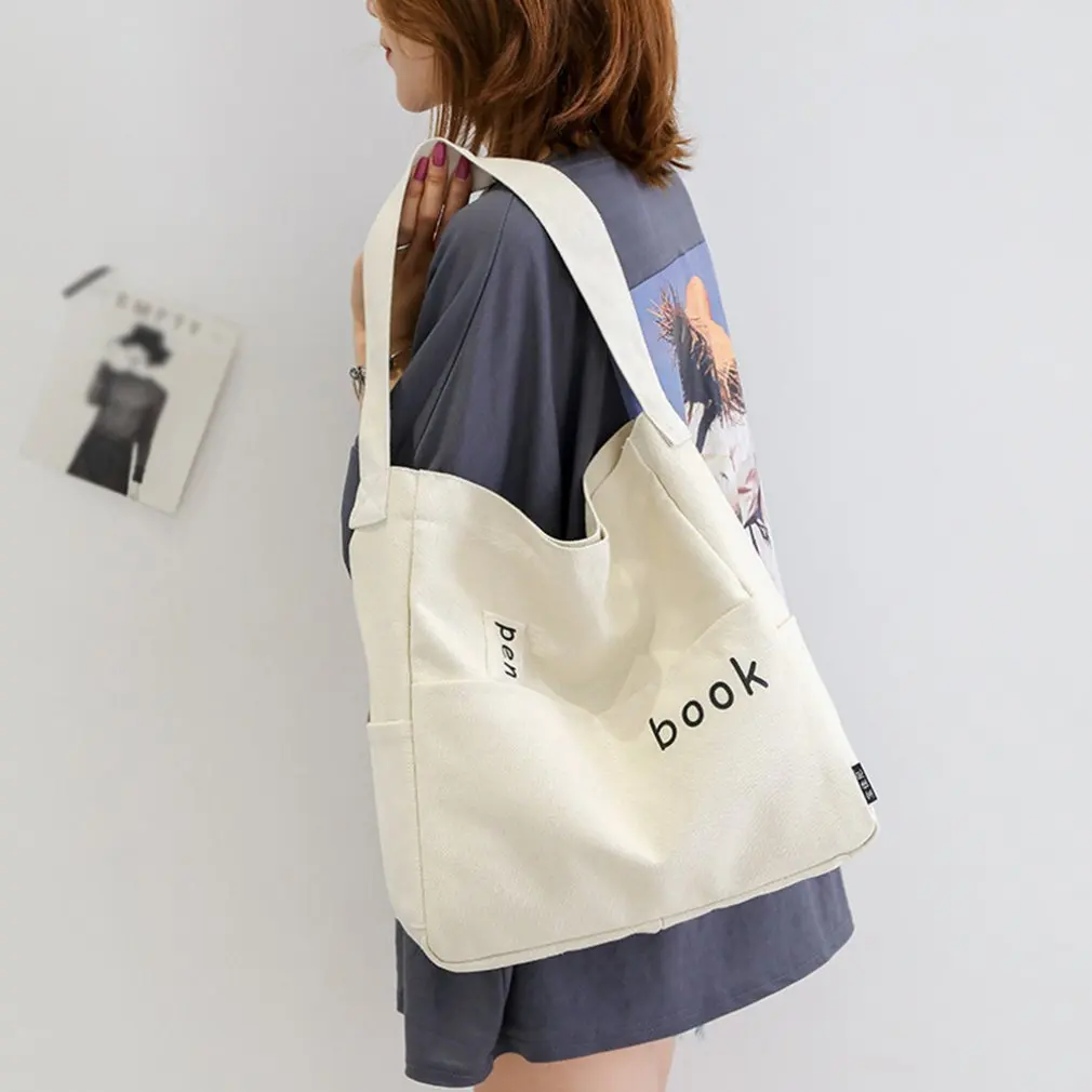 

Canvas Bag Student Art Handbag Casual Magnetic Button Female Canvas High-capacity Simple Print The Single Shoulder Bag