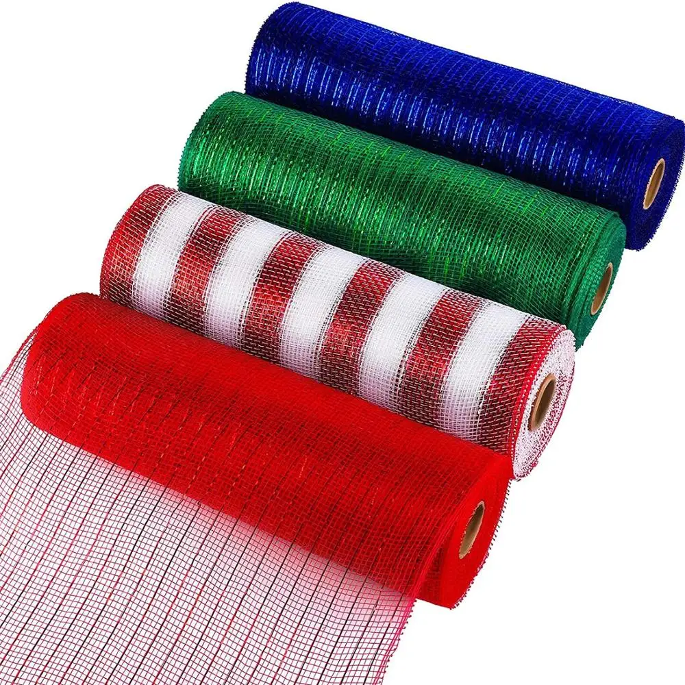 Mesh Ribbon Deco Mesh Deco Poly Mesh Ribbon - 10 inch x 30 feet - Metallic - Roll for Wreaths, Swags and Decorating - 1 Pack