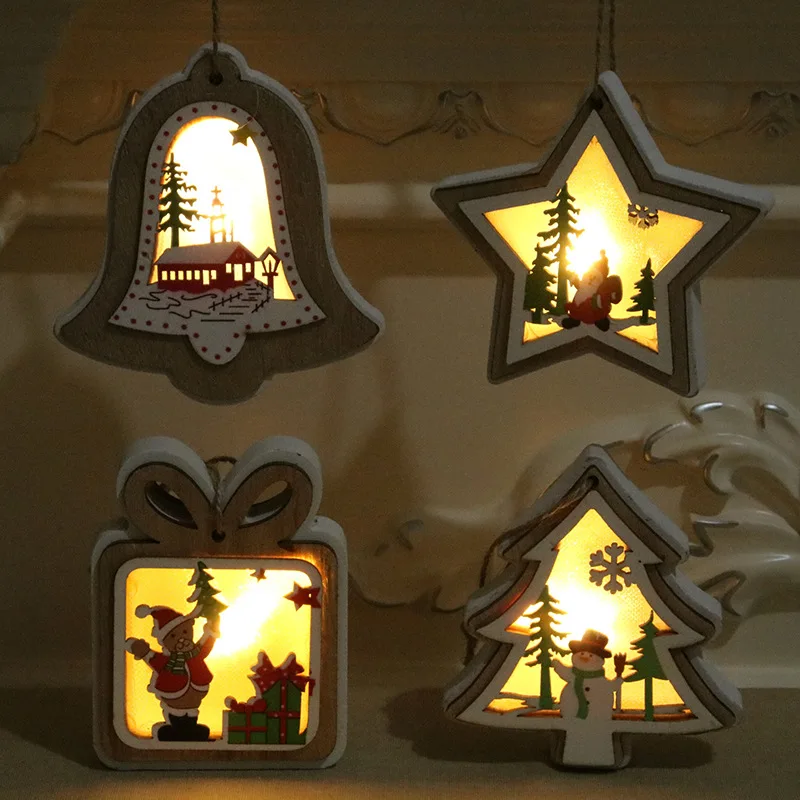 

LED Light Wooden Hanging Ornaments for Christmas Holiday, Christmas Decorations