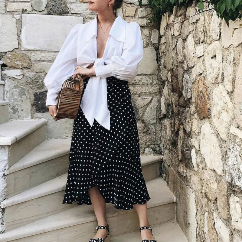 Fashion Women Bandage Cropped Tops Casual Shirts Puff Sleeve Blouse Slim Fit 2019 New | Женская одежда