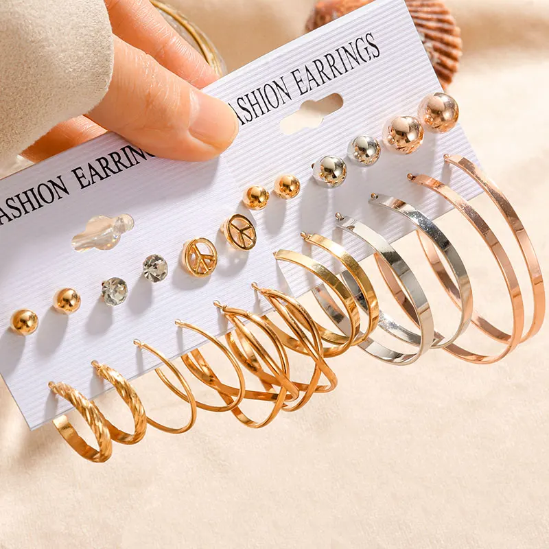 

ZWC Fashion Gold Silver Color Hoop Earrings Set For Women Geometric Metal Circle Hoop Earrings 2021 Trendy Party Jewelry Gift