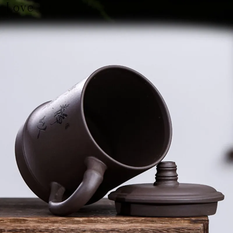 Фиолетовая глина чаша-керамический большой вместимости Чай стаканчик с крышкой