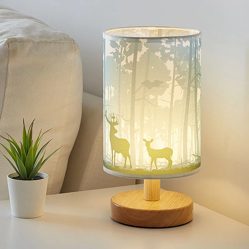 Nordic Bedroom Lamp Simple Modern Solid Wood Bedside Night Light LED Charging Creative Small Table Lamp Home Decoration