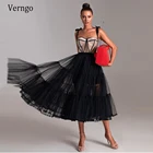 Черно-светильник вое вечернее платье-трапеция Verngo, короткое велюровое платье на тонких бретелях, с юбкой из тюля, длиной до середины икры, для вечеринки, 2021