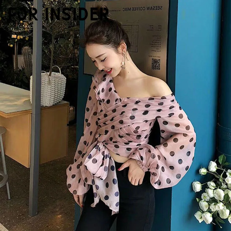 Женские топы и блузки в розовый горошек стиле бохо облегающая блузка с длинным