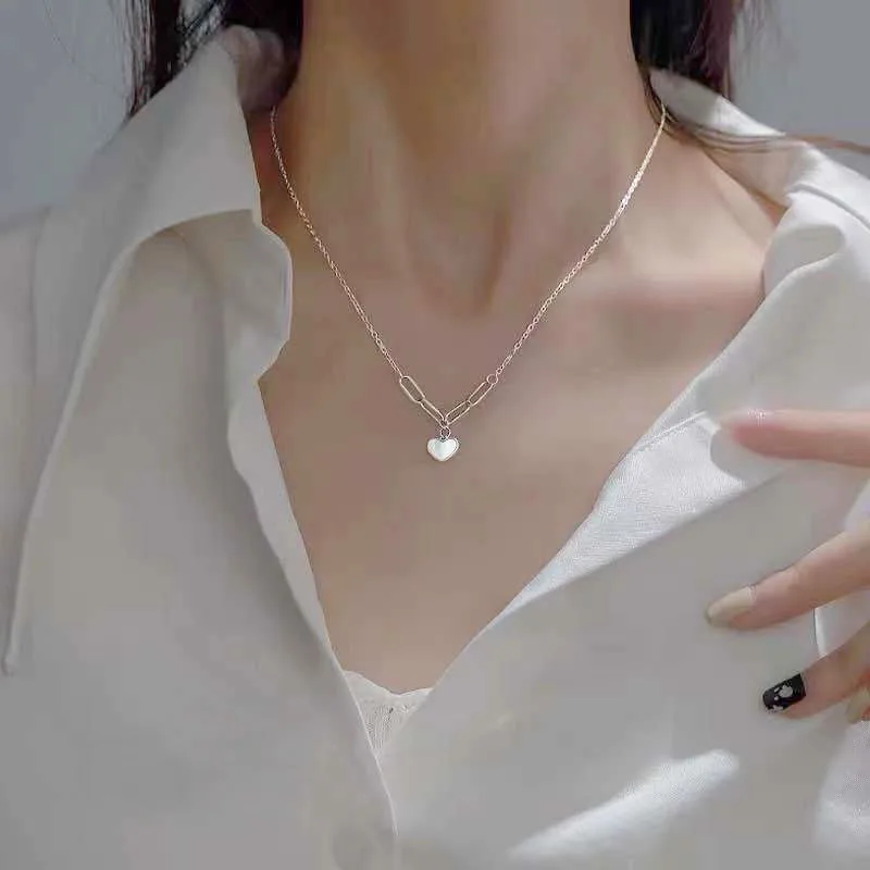 

VJGYHO 925 Sterling Silver Heart Shell Necklace For Women Geometry Fashion Choker Clavicle Chain Jewelry Matching Cadenas Mujer