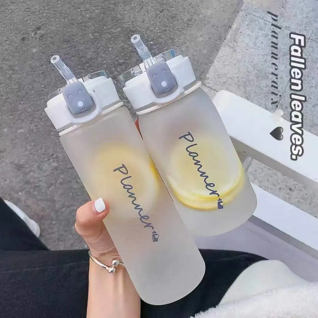

Handy Cup Anti-fall Frosted Water Cup with Straw Cup Portable Plastic Cup Sealed with Lid