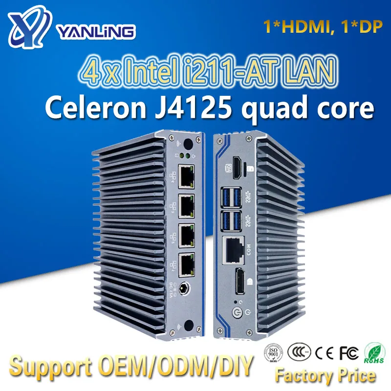 J4125 четырехъядерный сетевой брандмауэр 4 Intel Gigabit мягкий маршрутизатор DP HDMI USB3.0 SIM