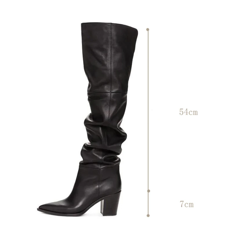 

Mstacchi 2020 New Designer Pleated Women Boots Crude Heel Pointed Fashion Solid Color Mature Female Shoes Botas Invierno Mujer