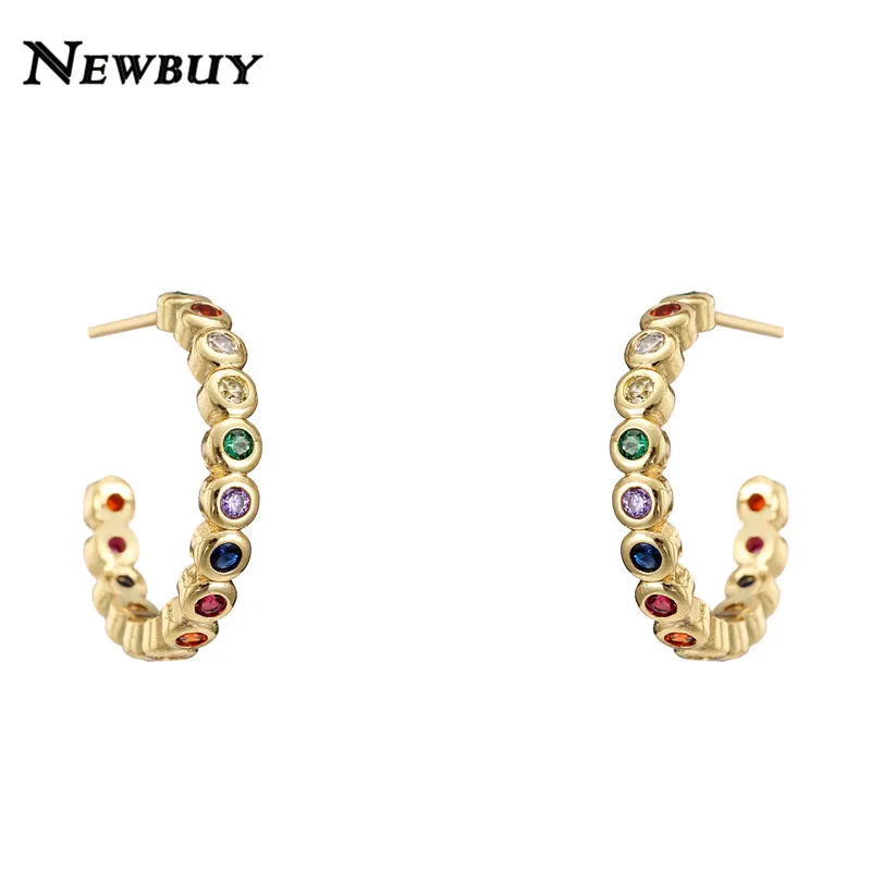 NEWBUY модные золотые геометрические серьги-гвоздики Радужный циркониевый камень кристалл серьги для женщин вечерние ювелирные изделия повседневные аксессуары - Окраска металла: NBSL536