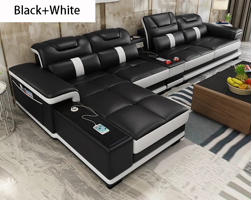 CBMMART хит продаж современный секционный черно-белый кожаный функциональный диван