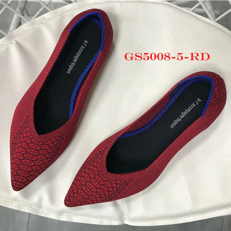 5008-5 Red Flats Genshuo/Женская обувь на плоской подошве; Zapatos de Mujer; женские балетки на плоской подошве; слипоны с острым носком; женская повседневная обувь; мягкие лоферы - Цвет: 5008-5 Red Flats