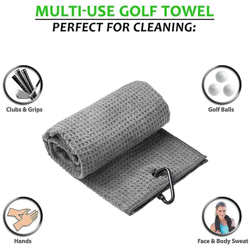 

Waffle Pattern Golf Towel 50*30cm Cotton with Carabiner Cleaning Towels Microfiber Cleans Clubs Balls Running Sport Yoga Towel
