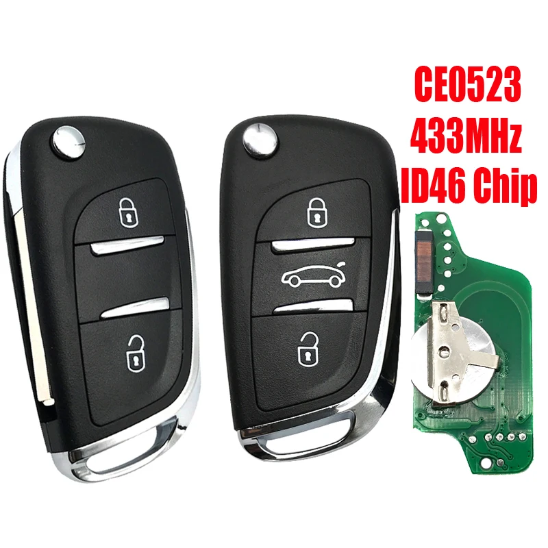 Modified 433MHz Flip Folding key For PEUGEOT 407 307 308 807 207 Partner 2/3 BT Remote Key ASK ID46 Chip CE0523 HU83/VA2 Blade images - 6