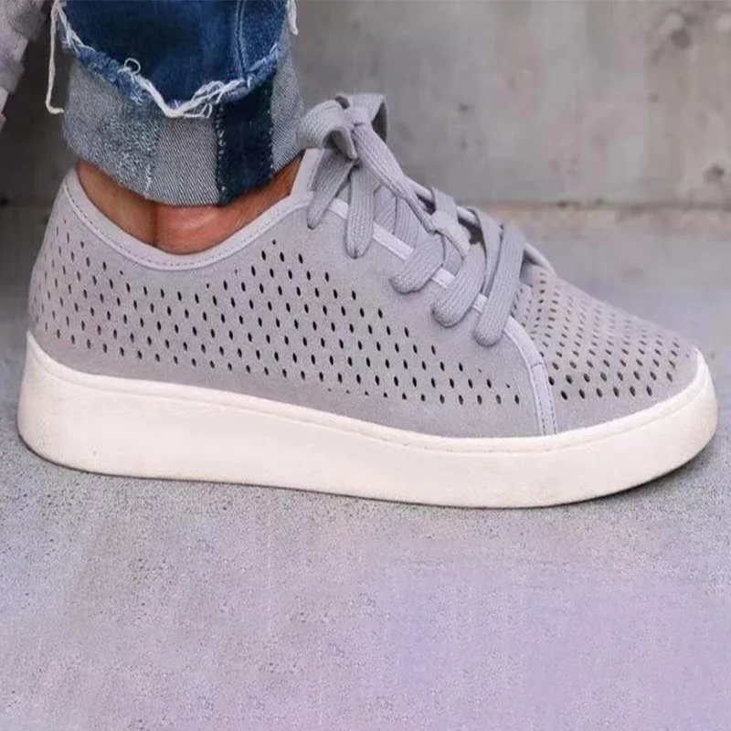 Женская обувь на плоской подошве дышащие кроссовки с вырезами замшевая