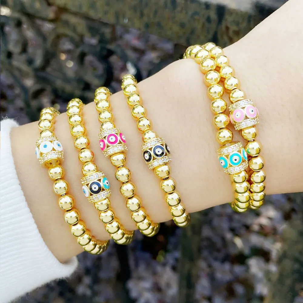 FLOLA золотые бусины браслет белый камень медь циркон эмаль разноцветные шармы