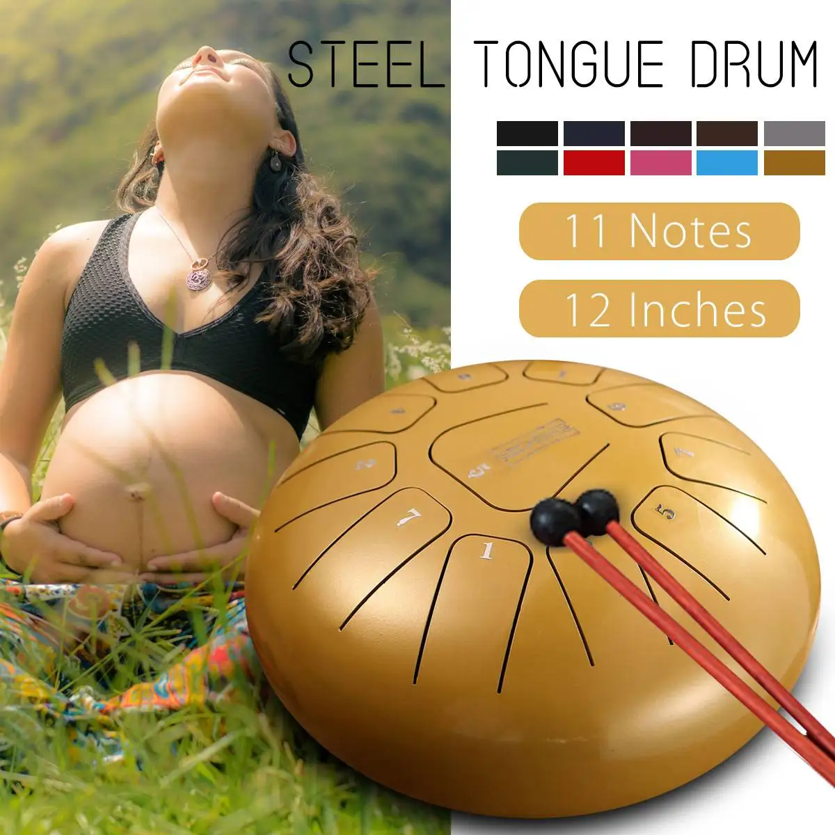 

Steel Tongue Drum 12 Inch Mini Drum 11 Tone Steel Tongue Percussion Drum Instrument with a Carry Bag Musical Instruments
