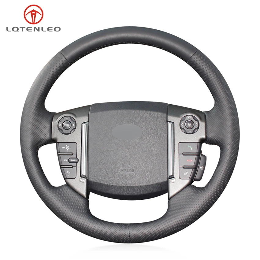 

LQTENLEO Black Genuine Leather Hand Sew Car Steering Wheel Cover For Land Rover Freelander 2 2013-2015