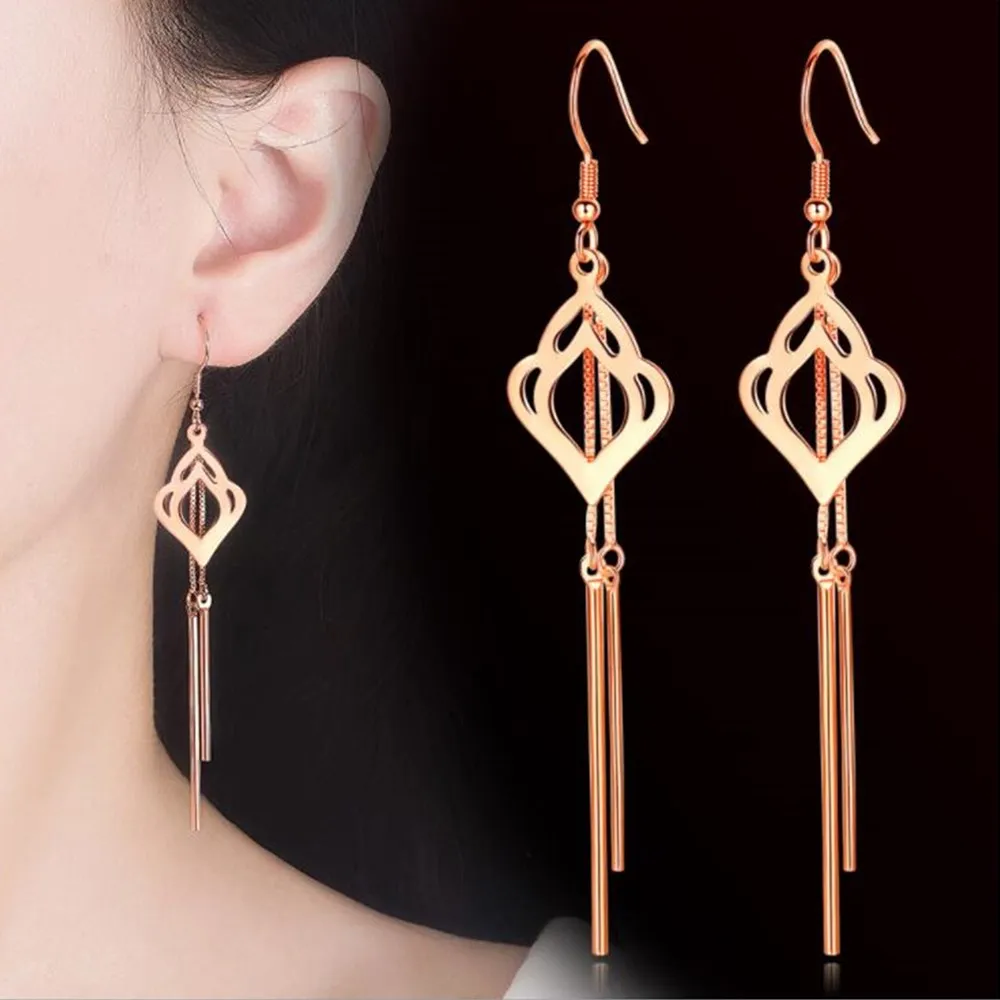 

925 Sterling Silver New Jewelry New Woman Fashion Gold And Silver Earrings Long Tassel Five-pointed Star Round Retro