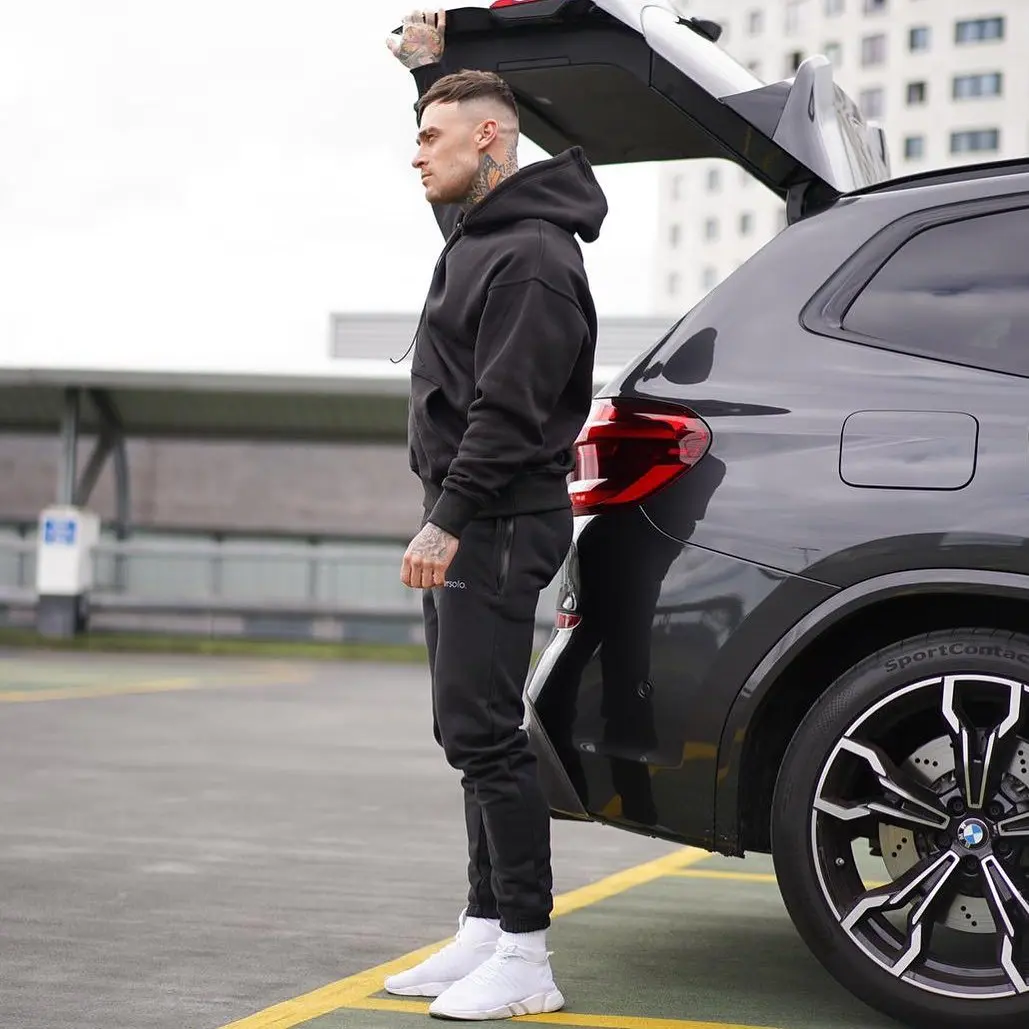 

New Autumn Thin Men Fashion Hoodies Suits Solid Sets Men Sweatshirts+Sweatpants Spring Fleece Hooded Pullover 2 Pieces Set