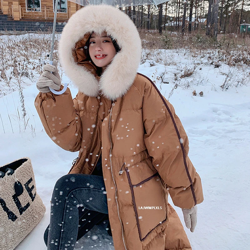 

2021 New big fur collar Winter jacket women hooded clothes thick warm Loose big size cotton padded coat female snow outwear M108