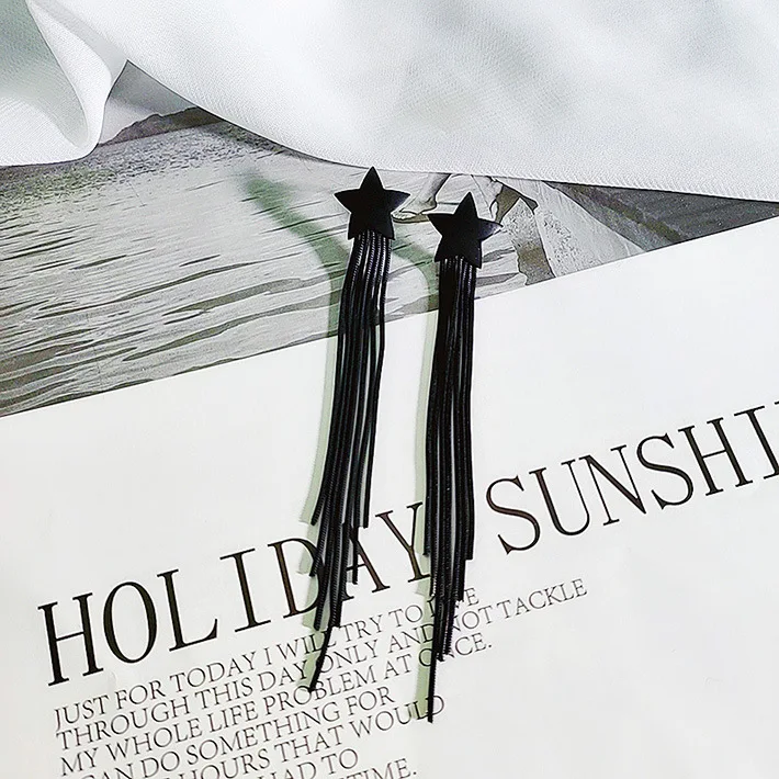 Корея новые элегантные черные звезды змея цепи кисточкой длинное эффектное