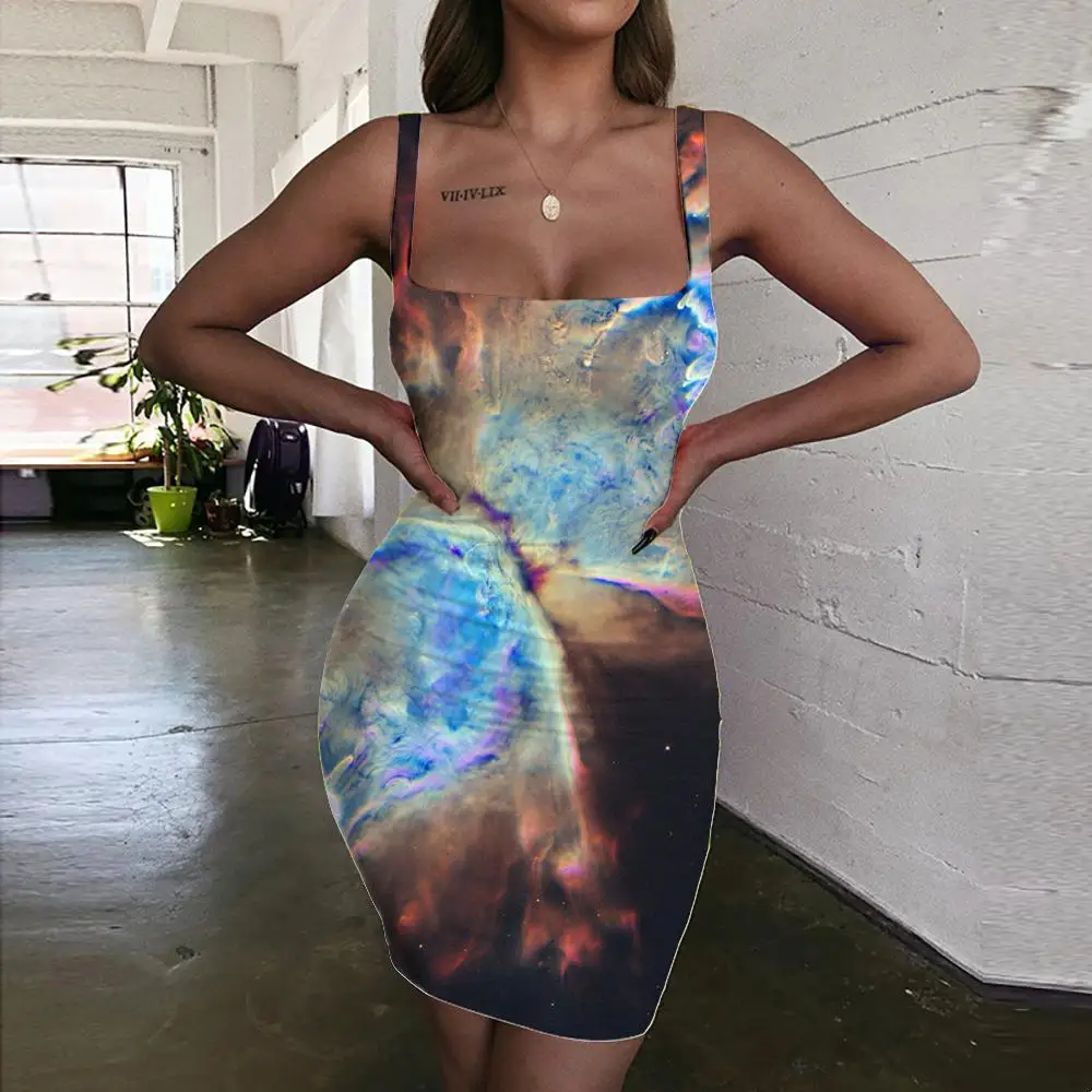 

Giyu Brand Galaxy Dresses Women Space Sundress Universe 3d Print Nebula Vestido Sexy Womens Clothing Plus Size Short