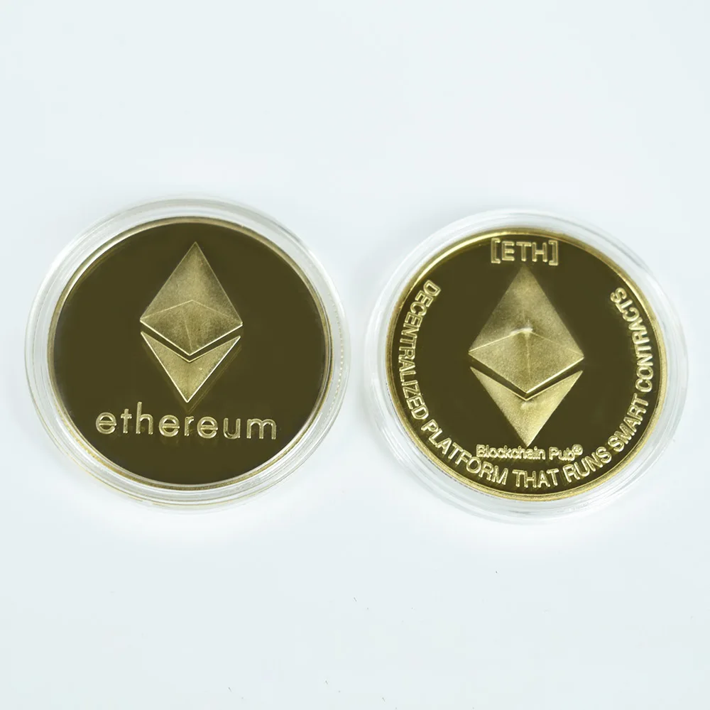 

40mm Gold Silver Plated Ethererum Coin ETH Metal coins Cryptocurrency Collection badge