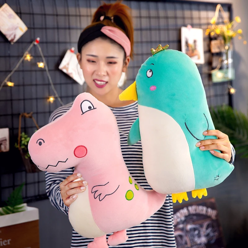 

1pc 45cm cartoon dinosaur crown penguin plush doll hold pillow cushion sofa home decoration creative stuffed toy children gift