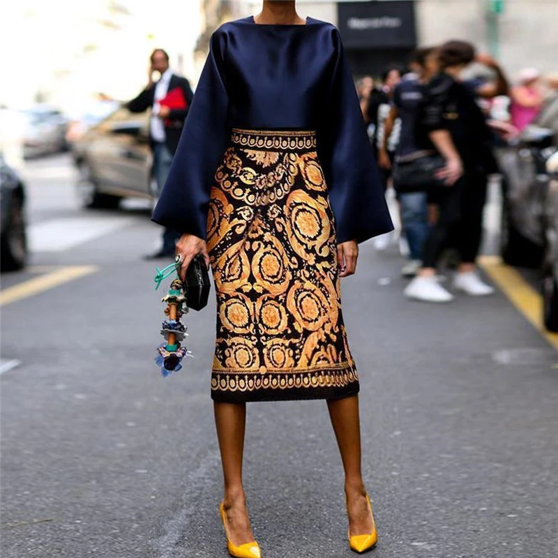 Ранняя осень шикарный топ с квадратным воротником винтажным принтом костюмы