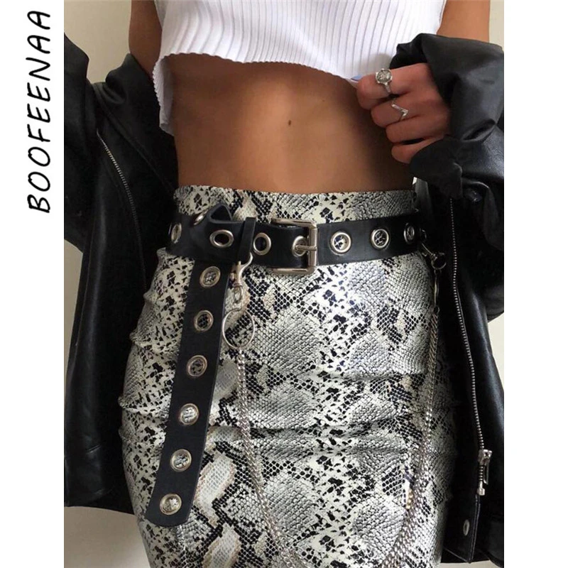 BOOFEENAA полые заклепки из искусственной кожи черные ремни для женщин Панк Rave