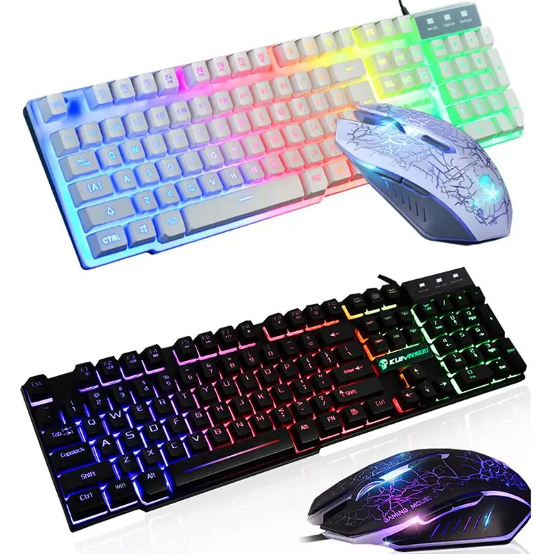 

1Set 1Set T6 Rainbow LED Backlit Multimedia Ergonomic USB Wired Gaming Keyboard Wired Mouse and Mouse Pad for PC Laptop Computer