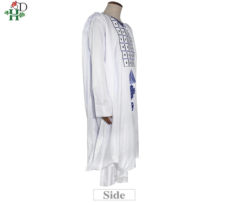 H& D agbada Мужская африканская одежда с длинными рукавами, топы и штаны, костюм с вышивкой Дашики, комплект из 3 предметов, традиционный наряд в африканском стиле