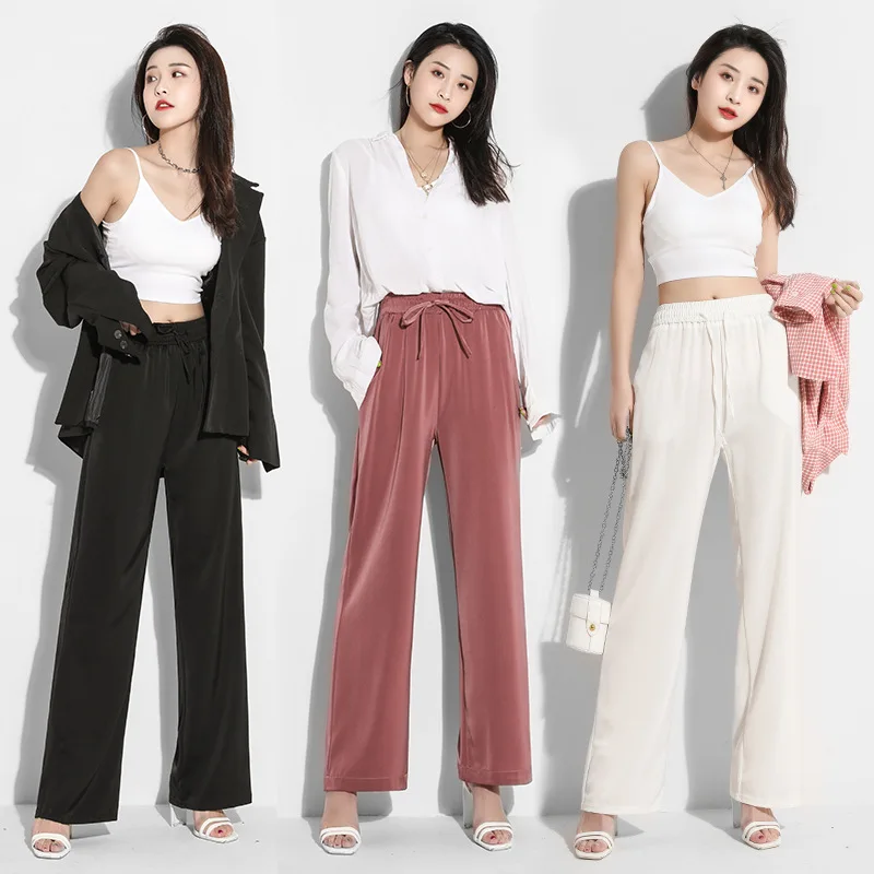 

Women Wide-Leg fashion Slacks Pants Spring/Summer Elastic High Waist Slimming Loose Drooping Ice Silk Casual Pants Soft Comfort