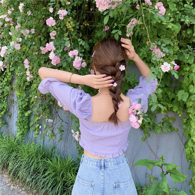 

2020 Off Shoulder Sexy Ruffle Tshirt Short Sleeve Summer New Solid Backless Pleated Chiffon Shirts Fashion Women Tops