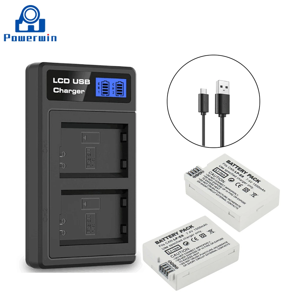 Powerwin 3 шт. 1500 мАч 7 4 V LP-E8 LPE8 Камера Батарея USB ЖК-дисплей двойной Зарядное