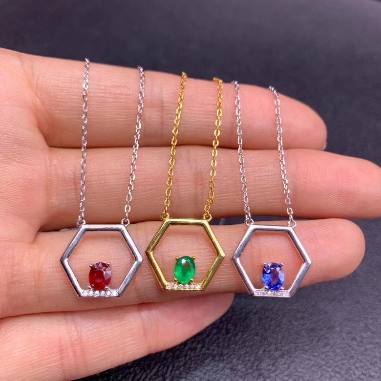 

new fashion red ruby necklace real 925 silver women necklace natural sapphire emerald natural gem party gift lucky birthstone