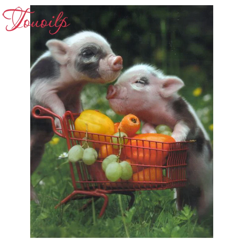 

TOUOILP Full square&round 5D DIY diamond embroidery Animal two piglets pig diamond painting Cross Stitch Rhinestone mosaic home