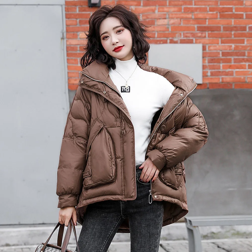 

Пуховик женский зимний, с воротником-стойкой, свободный, теплый, 2021