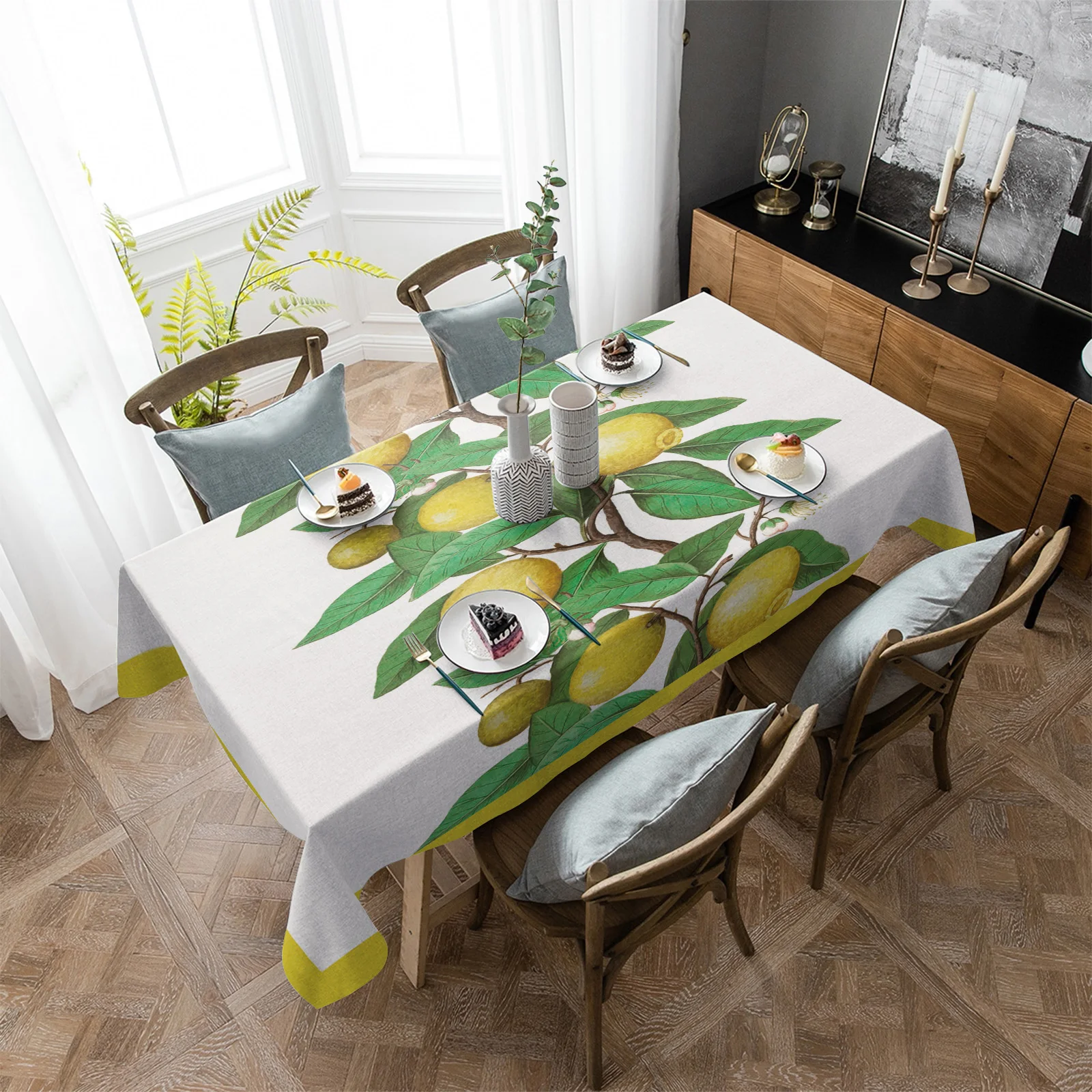 Скатерть для стола с лимоном фруктами и листьями | Дом сад