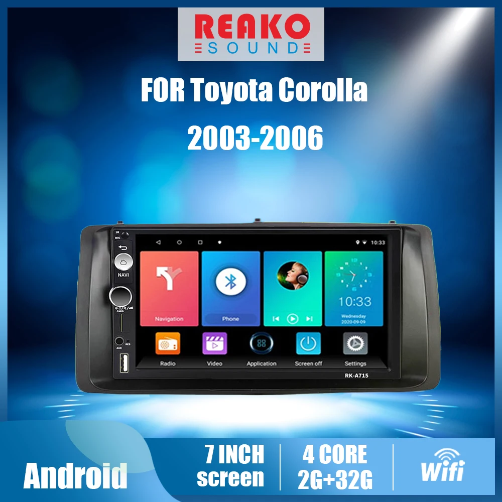 

REAKOSOUND 7'' 2Din Car Radio For Toyota Corolla 2003 2004 2005 2006 Android Auto Stereo Multimedia Player Head Unit with Frame
