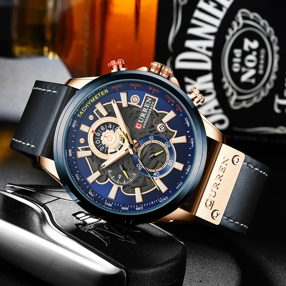 

NEW Men Watches Brand Creative Fashion Chronograph Quartz Wristwatch Leather Strap Lumious Hands Waterproof Clock