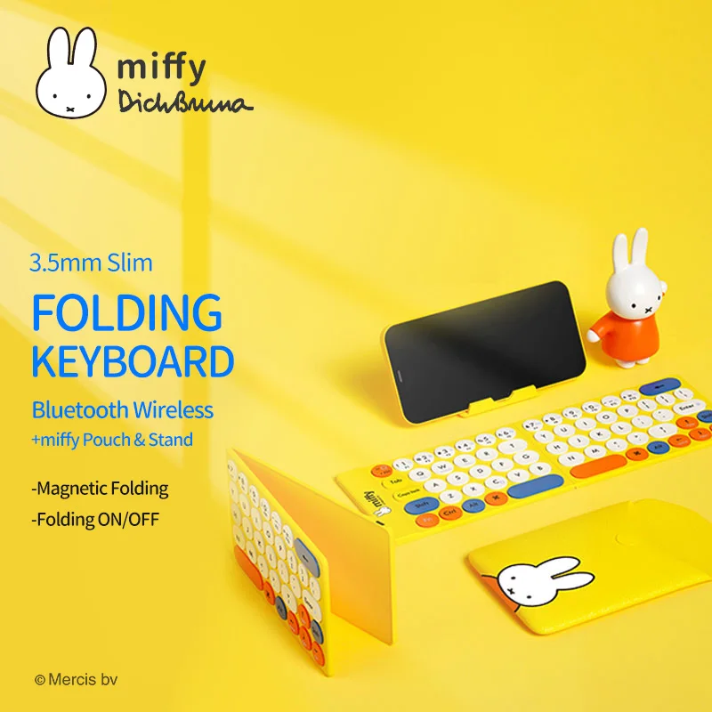 Miffy X MIPOW тонкая складная клавиатура Беспроводная Bluetooth для iPad iPhone B033 клавиатура для Android IOS Windows чехол и подставка подарки - изображение