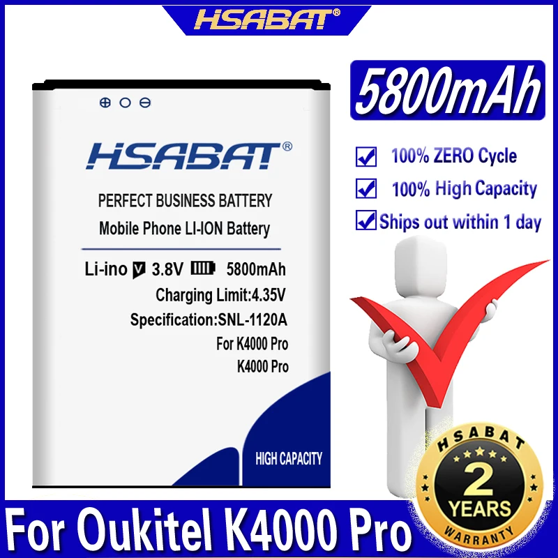 Аккумулятор HSABAT 5800 мА · ч для Oukitel K4000 Pro в комплекте с инструментами и наклейкой |