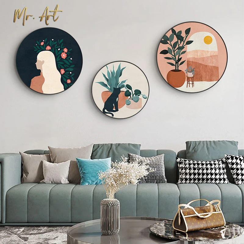

Nordic Woman Vintage Wall Poster Home Decor Modern Bedroom Decoration Pictures Fresh Leaf Cat Print Minimalist Canvas Painting